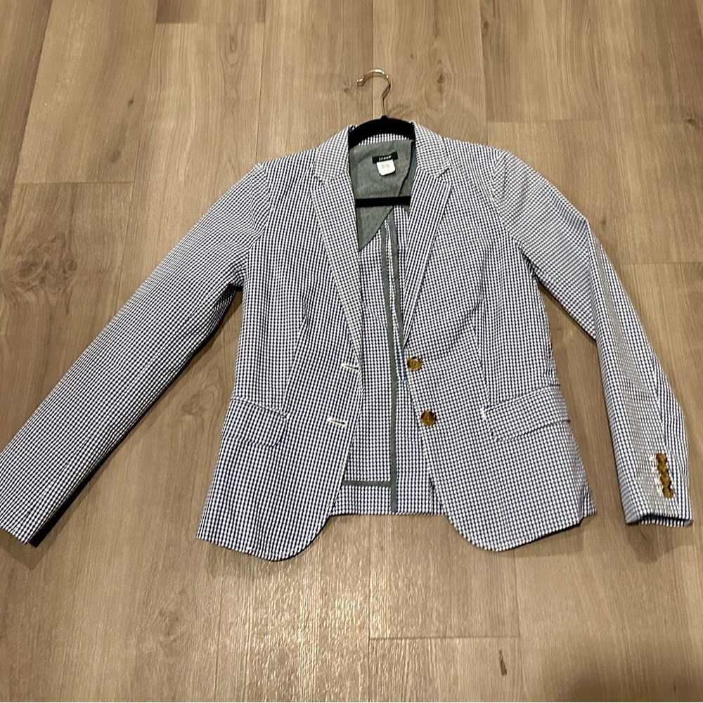 Jcrew Gingham Blazer Navy Blue & White Size 0